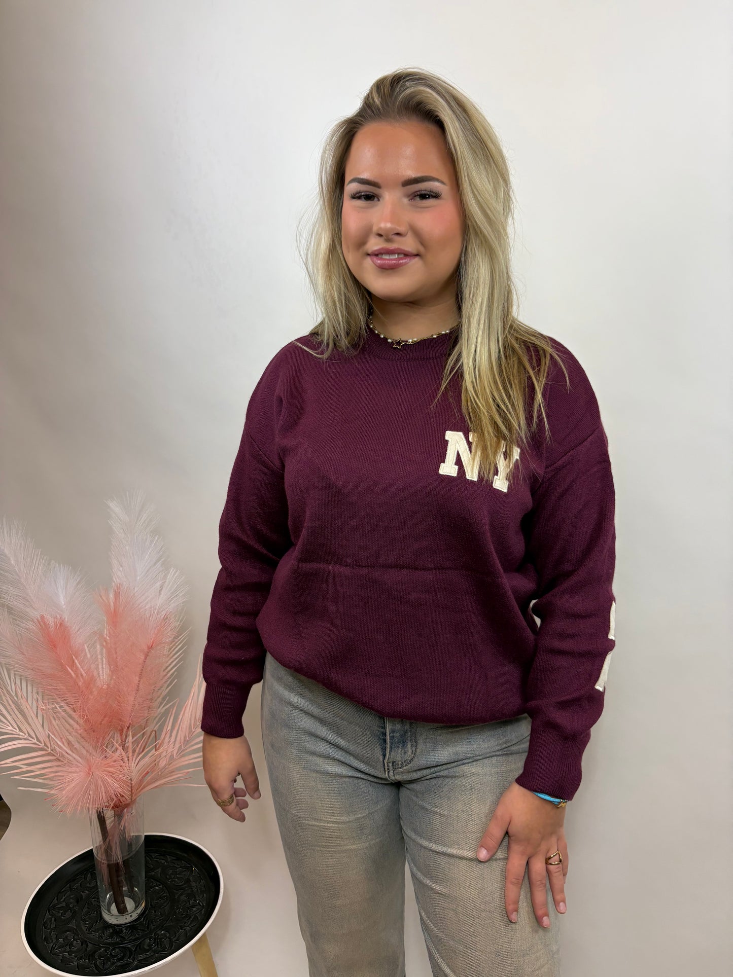 NEW YORK SWEATER BORDEAUX/BEIGE 657