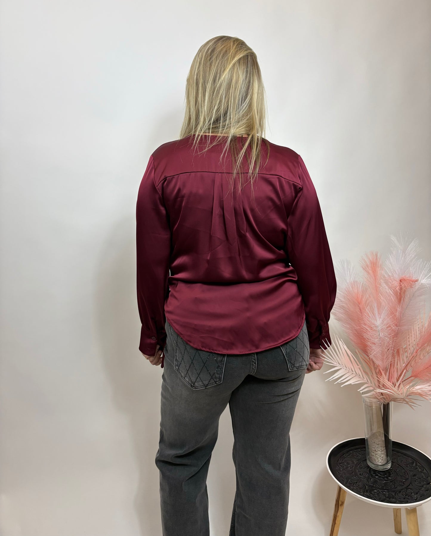 SILKY WRAP BLOUSE MET STRIKDETAIL BORDEAUX 139201