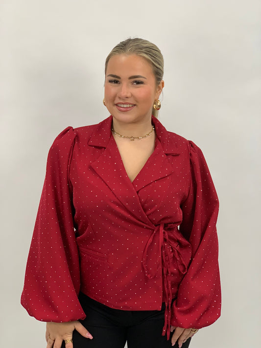 OVERSLAG GLITTER BLAZER ROOD 020