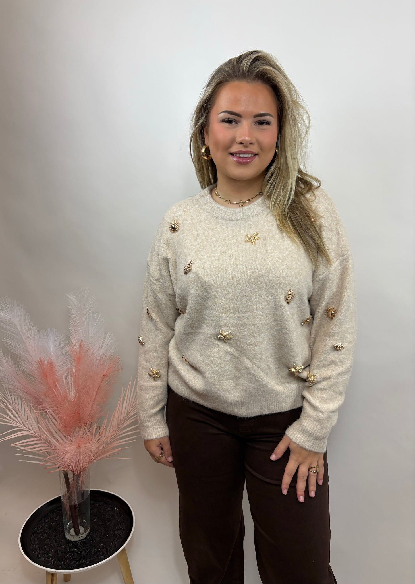 DAMES TRUI MET GOUDEN APPLICATIES BEIGE 777