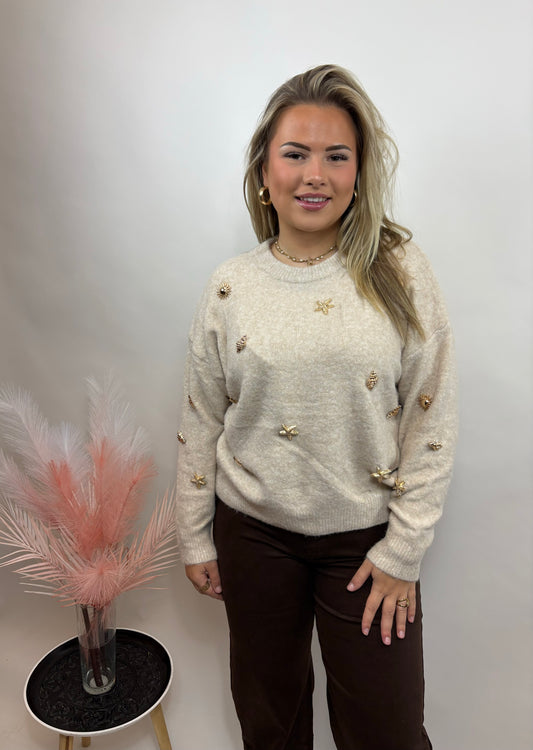 DAMES TRUI MET GOUDEN APPLICATIES BEIGE 777