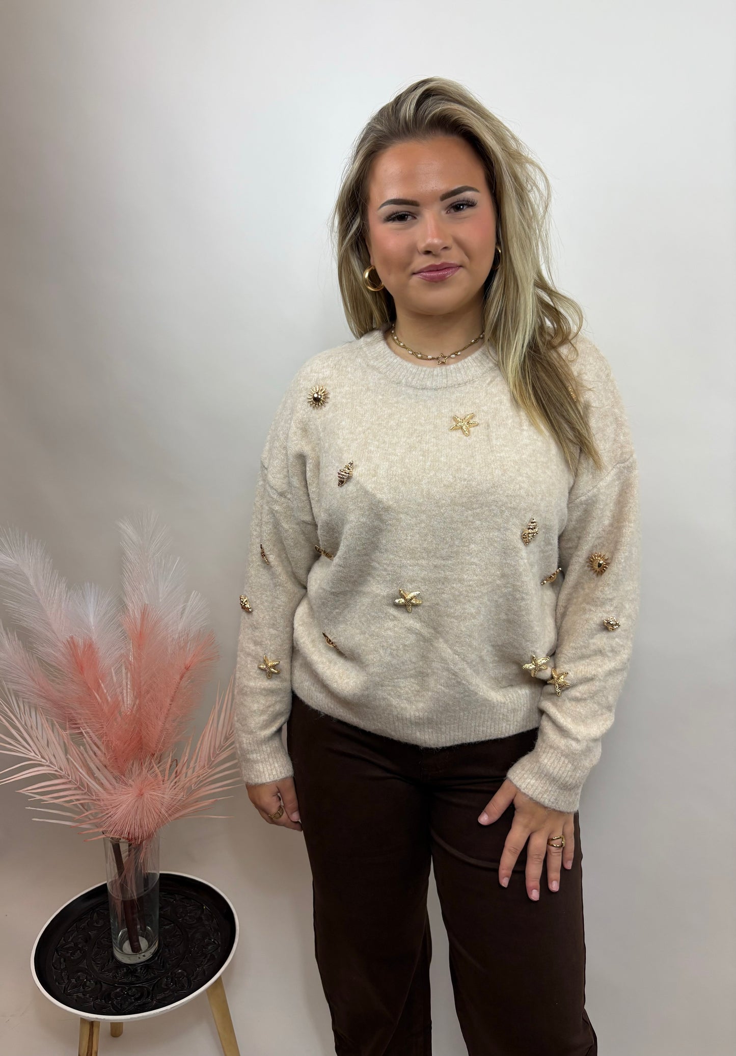 DAMES TRUI MET GOUDEN APPLICATIES BEIGE 777