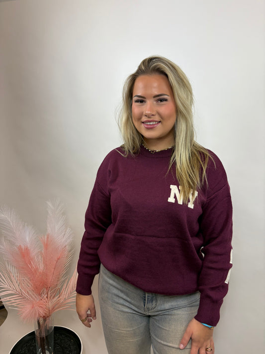 NEW YORK SWEATER BORDEAUX/BEIGE 657
