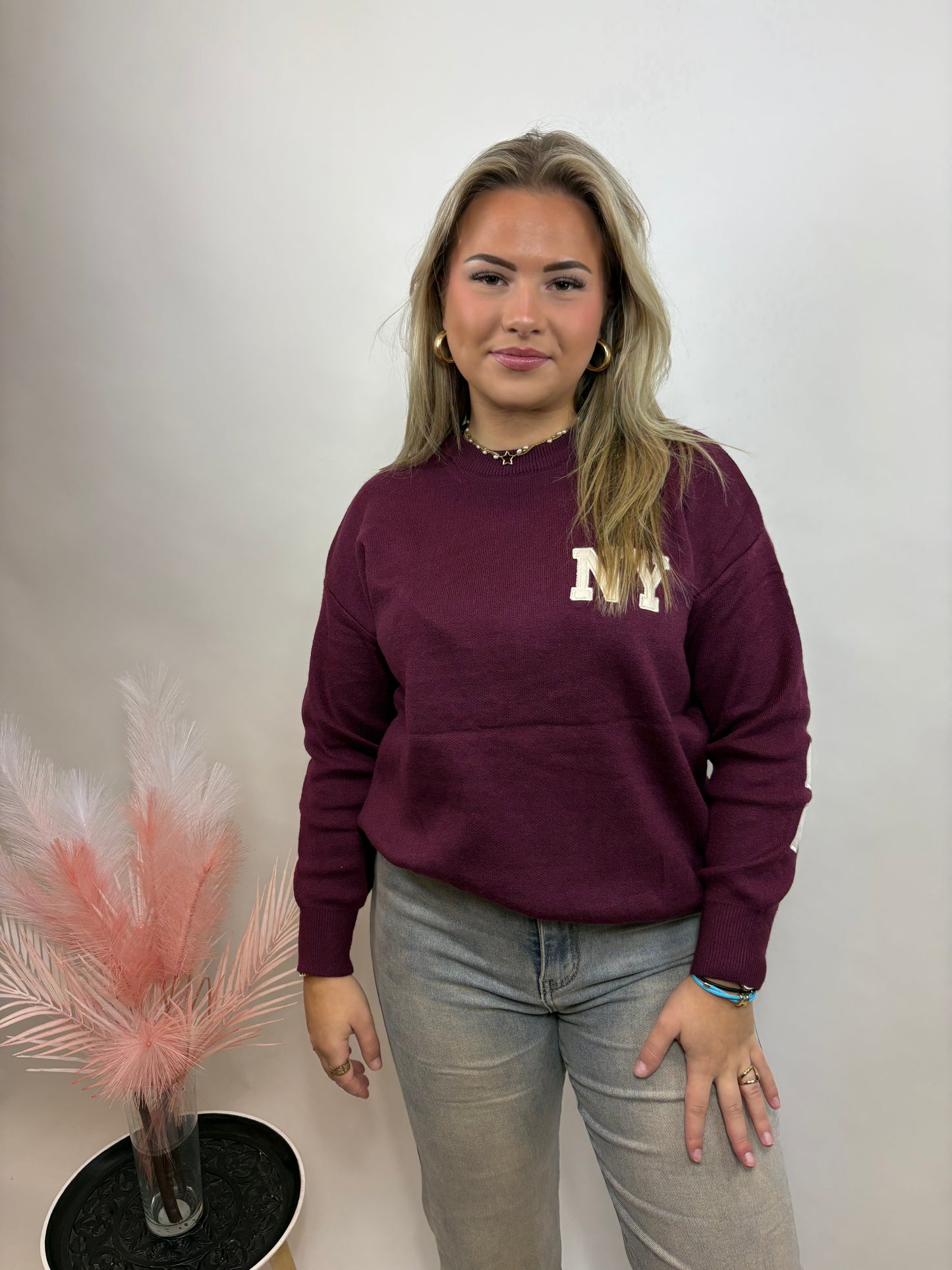 NEW YORK SWEATER BORDEAUX/BEIGE 657