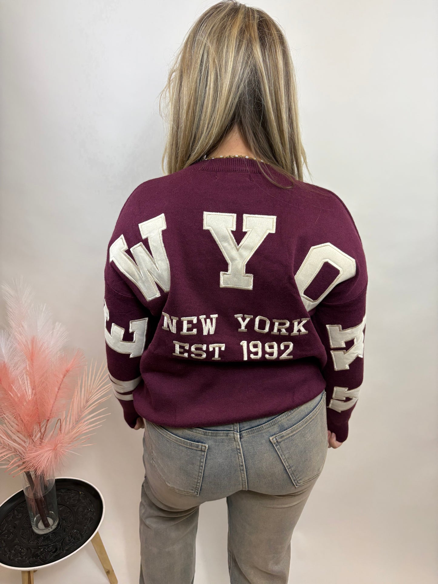 NEW YORK SWEATER BORDEAUX/BEIGE 657