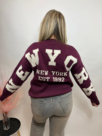 NEW YORK SWEATER BORDEAUX/BEIGE 657
