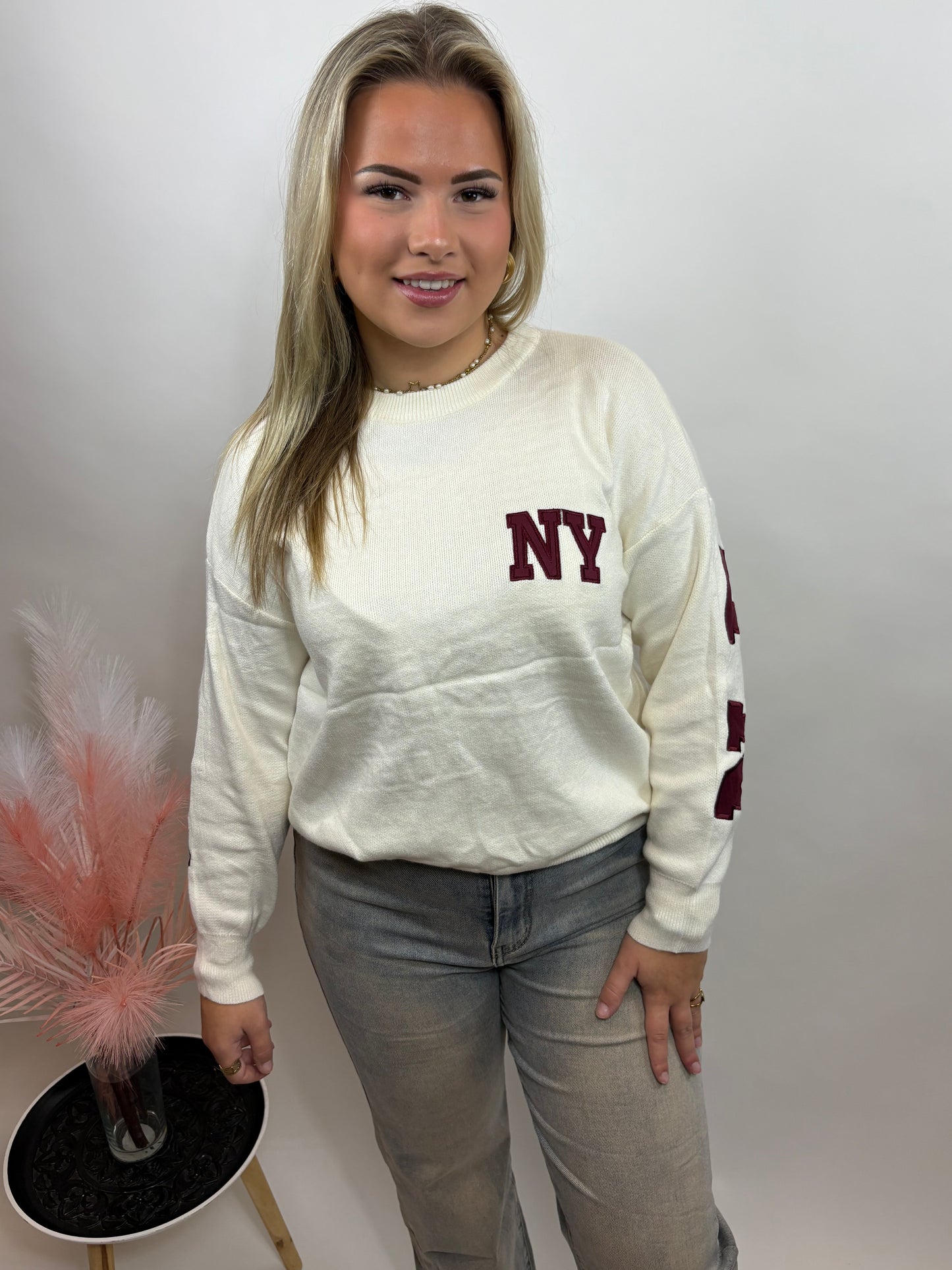 NEW YORK SWEATER BEIGE/BORDEAUX 657