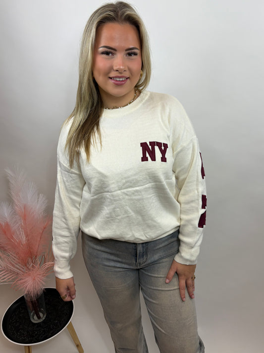 NEW YORK SWEATER BEIGE/BORDEAUX 657