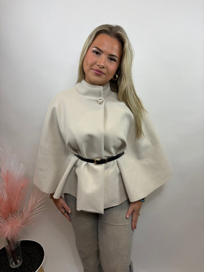 DAMES PONCHO MET CEINTUUR BEIGE 4004