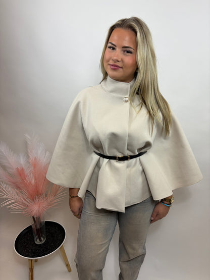 DAMES PONCHO MET CEINTUUR BEIGE 4004