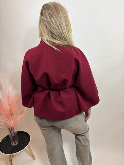 DAMES PONCHO MET CEINTUUR BORDEAUX 4004