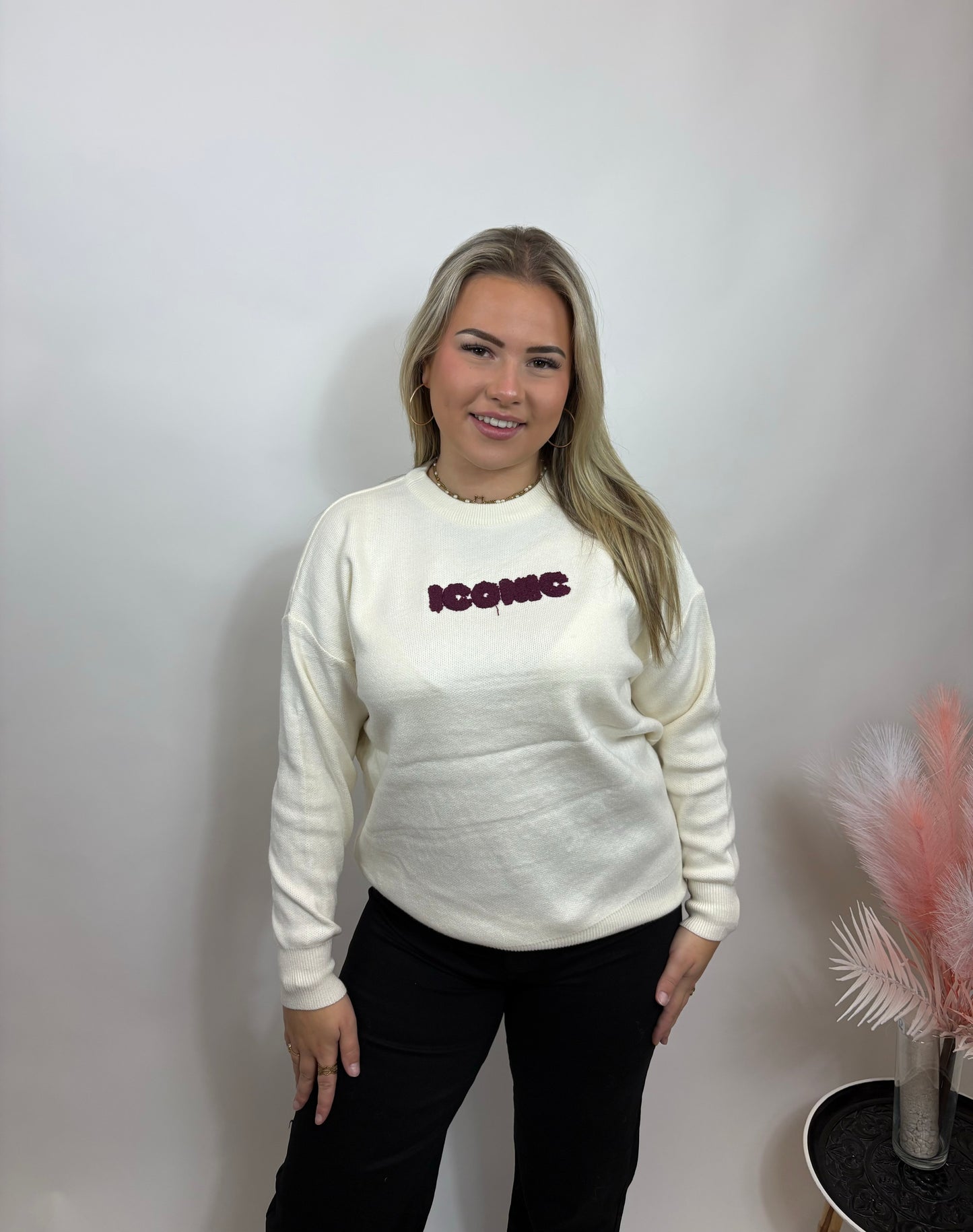 ICONIC SWEATER BEIGE MET ROZE LETTERS 639