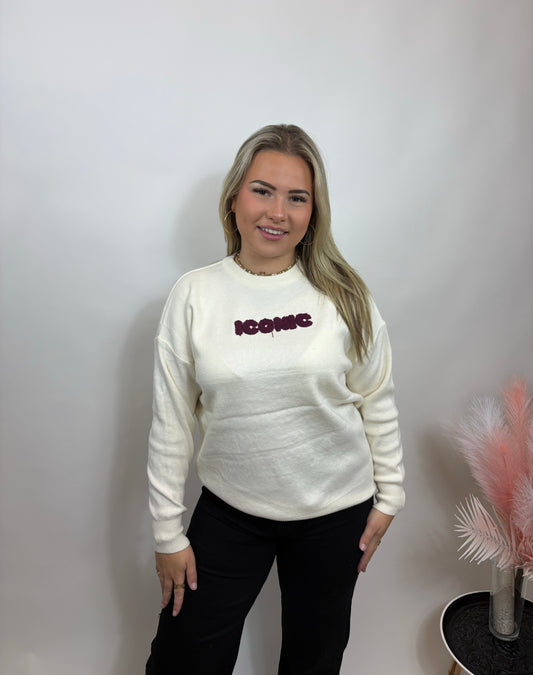 ICONIC SWEATER BEIGE MET ROZE LETTERS 639