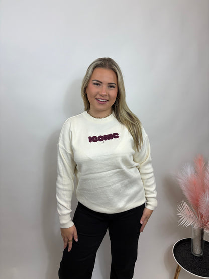 ICONIC SWEATER BEIGE MET ROZE LETTERS 639