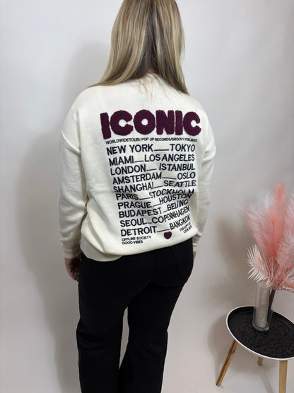 ICONIC SWEATER BEIGE MET ROZE LETTERS 639