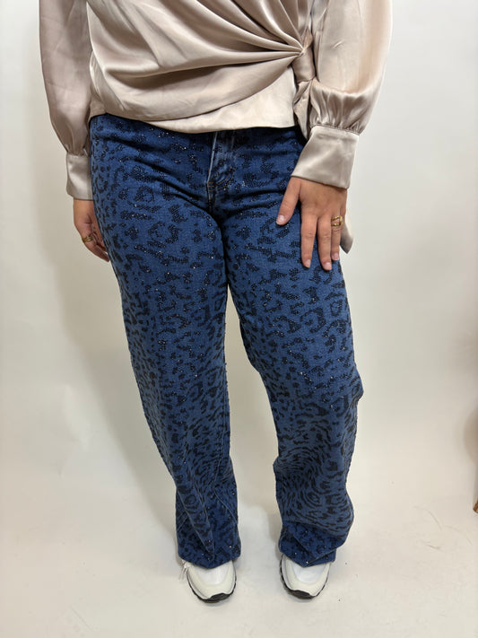 DAD FIT FULL LENGTH TIJGERPRINT GLITTERS JEANS BLAUW 6265-18