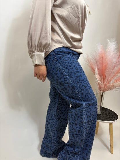 DAD FIT FULL LENGTH TIJGERPRINT GLITTERS JEANS BLAUW 6265-18