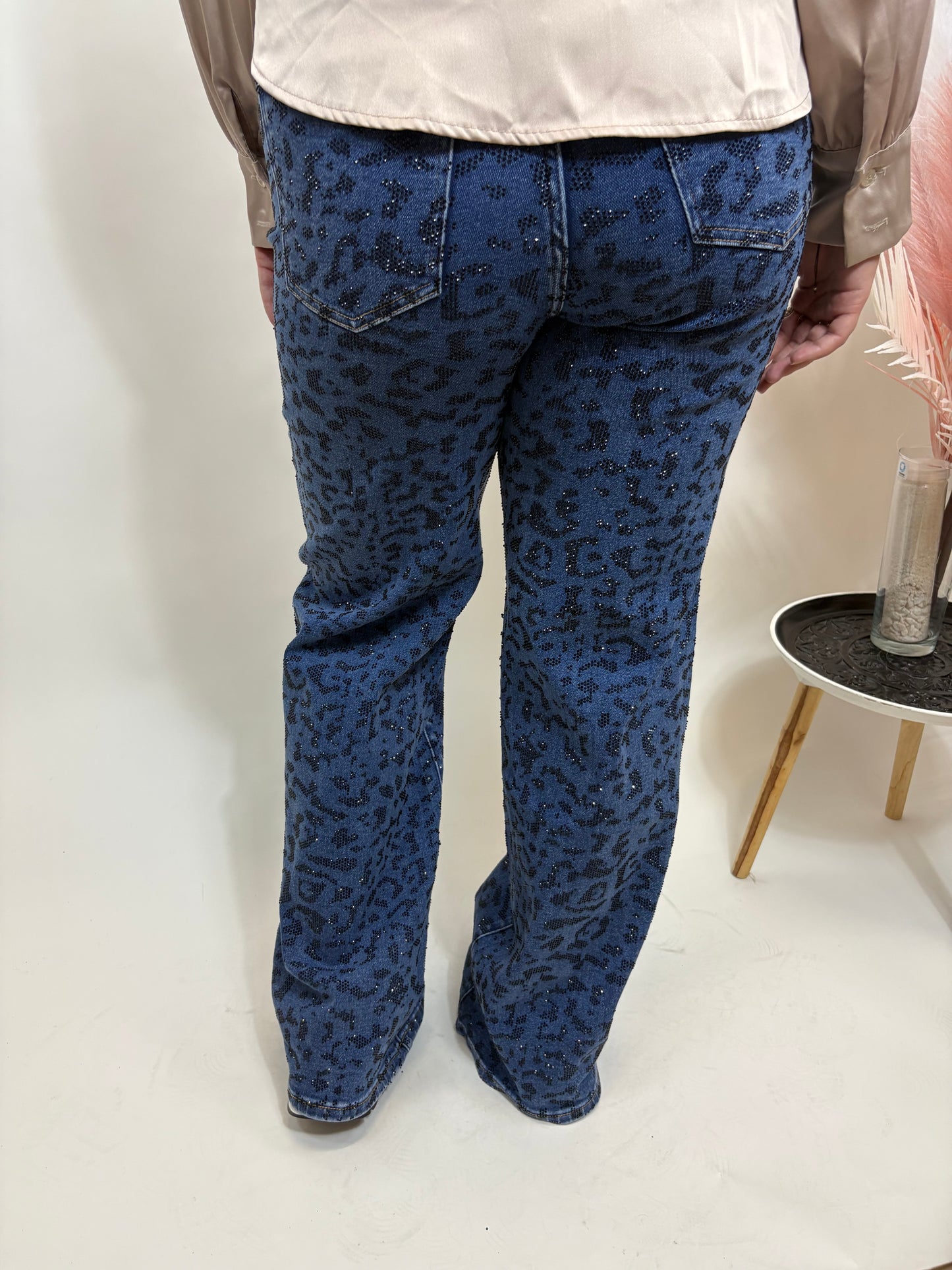DAD FIT FULL LENGTH TIJGERPRINT GLITTERS JEANS BLAUW 6265-18