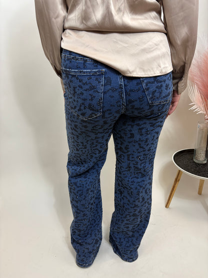 DAD FIT FULL LENGTH TIJGERPRINT GLITTERS JEANS BLAUW 6265-18