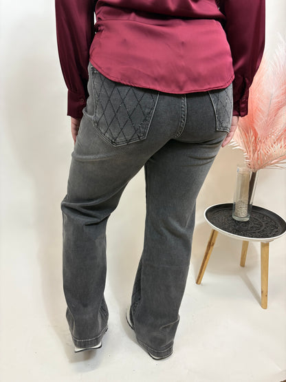 STRAIGHT FIT FULL LENGTH JEANS MET RUITVORMIGE GLITTERPATROON GRIJS 6241